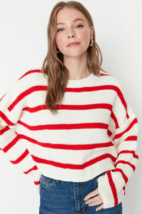 Cropped Basic Striped Oversized Knit Sweater