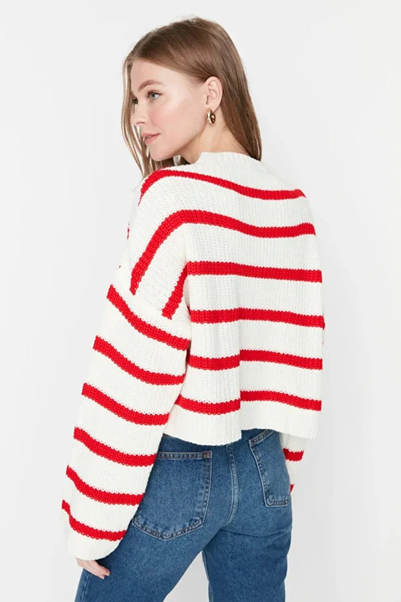 Cropped Basic Striped Oversized Knit Sweater
