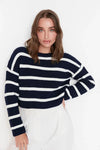 Cropped Basic Striped Oversized Knit Sweater