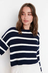 Cropped Basic Striped Oversized Knit Sweater