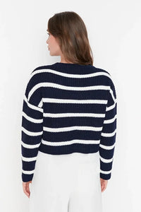 Cropped Basic Striped Oversized Knit Sweater