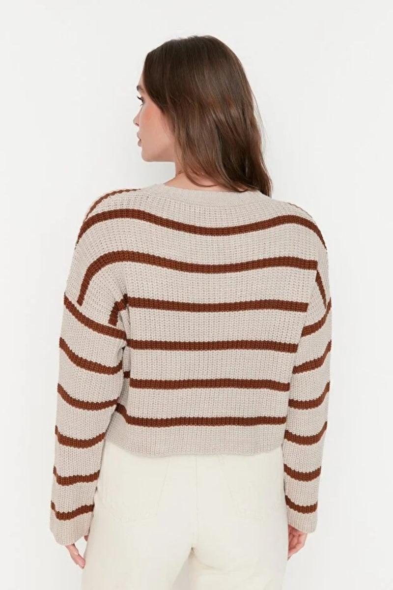 Cropped Basic Striped Oversized Knit Sweater