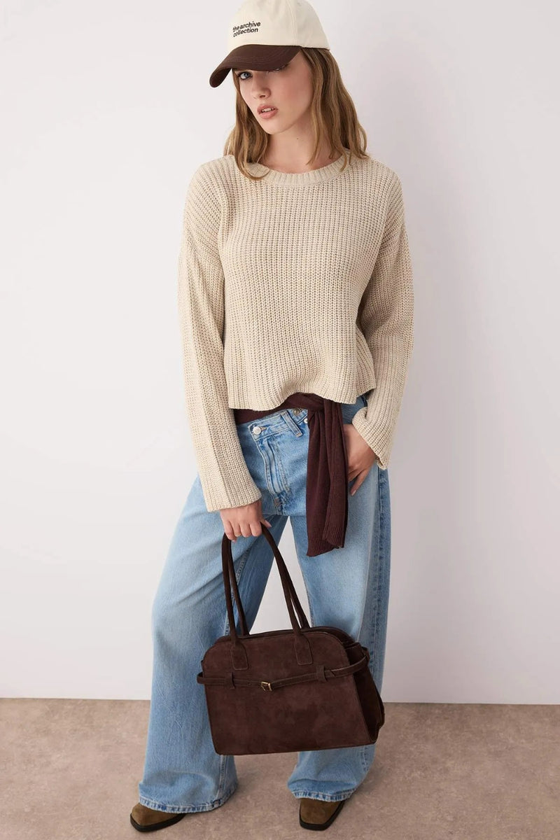 Cropped Basic Striped Oversized Knit Sweater
