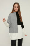 Blocked High Neck Knit Sweater