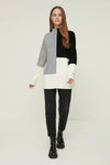 Blocked High Neck Knit Sweater
