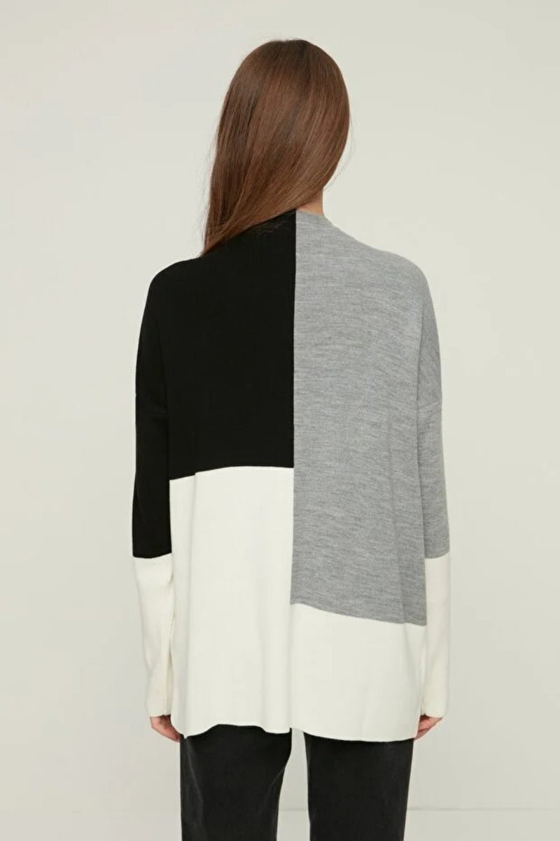 Blocked High Neck Knit Sweater
