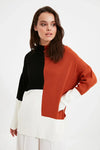 Blocked High Neck Knit Sweater