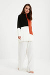 Blocked High Neck Knit Sweater