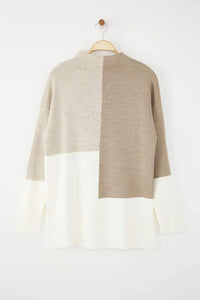 Blocked High Neck Knit Sweater