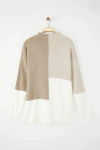 Blocked High Neck Knit Sweater