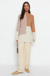 Blocked High Neck Knit Sweater