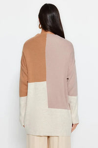 Blocked High Neck Knit Sweater