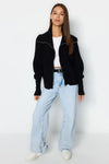 Oversized Draped Collar Zip-Up Knit Cardigan