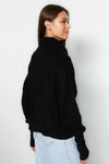 Oversized Draped Collar Zip-Up Knit Cardigan