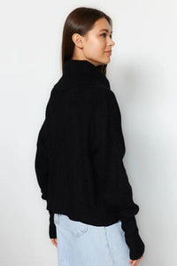 Oversized Draped Collar Zip-Up Knit Cardigan
