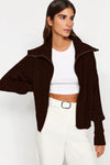 Oversized Draped Collar Zip-Up Knit Cardigan