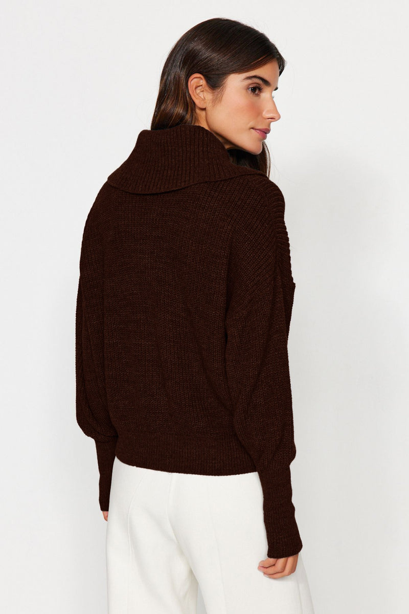 Oversized Draped Collar Zip-Up Knit Cardigan