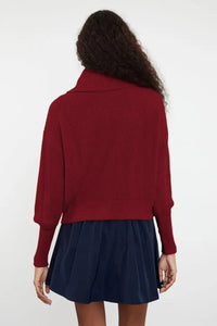 Oversized Draped Collar Zip-Up Knit Cardigan