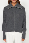 Oversized Draped Collar Zip-Up Knit Cardigan