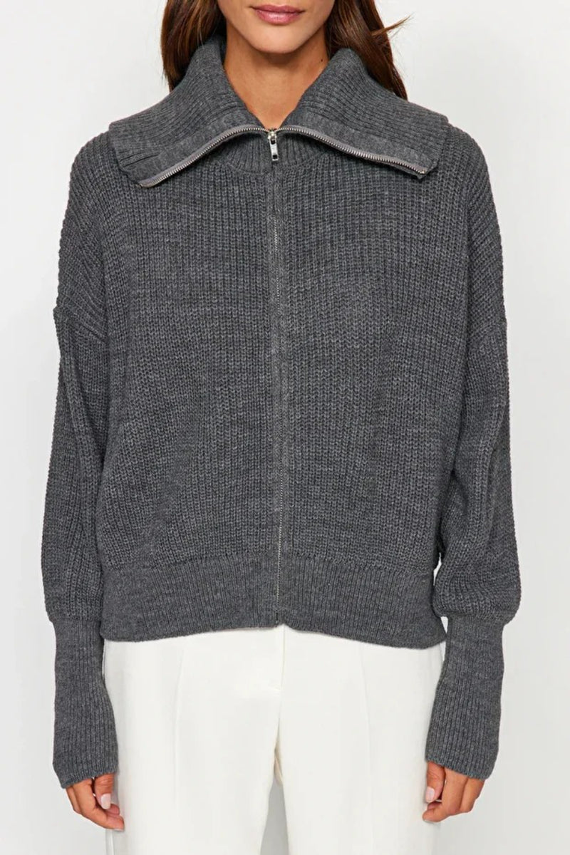 Oversized Draped Collar Zip-Up Knit Cardigan