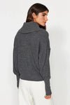 Oversized Draped Collar Zip-Up Knit Cardigan
