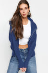 Oversized Draped Collar Zip-Up Knit Cardigan