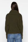 Oversized Draped Collar Zip-Up Knit Cardigan