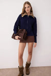 Oversized Draped Collar Zip-Up Knit Cardigan