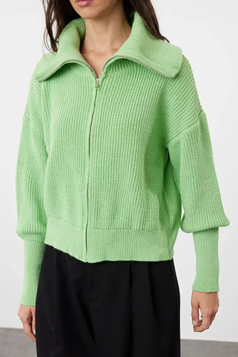Oversized Draped Collar Zip-Up Knit Cardigan