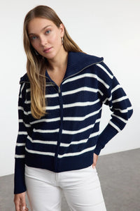 Oversized Draped Collar Zip-Up Knit Cardigan
