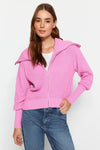 Oversized Draped Collar Zip-Up Knit Cardigan