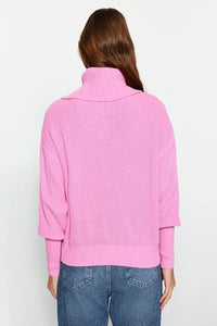 Oversized Draped Collar Zip-Up Knit Cardigan