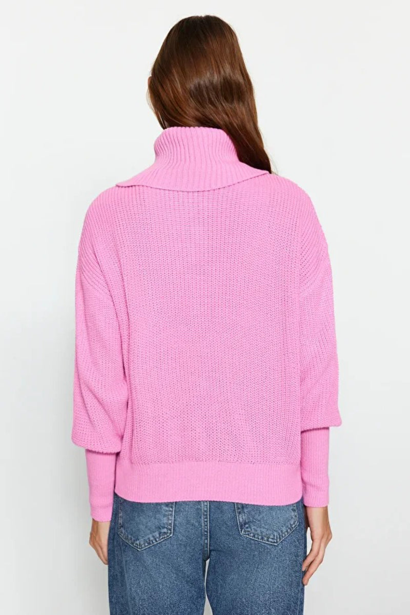 Oversized Draped Collar Zip-Up Knit Cardigan