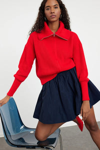 Oversized Draped Collar Zip-Up Knit Cardigan