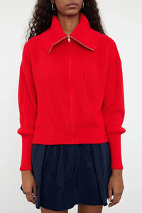 Oversized Draped Collar Zip-Up Knit Cardigan