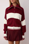 Oversized Draped Collar Zip-Up Knit Cardigan