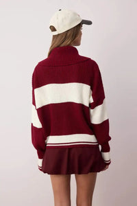 Oversized Draped Collar Zip-Up Knit Cardigan