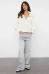 Oversized Draped Collar Zip-Up Knit Cardigan