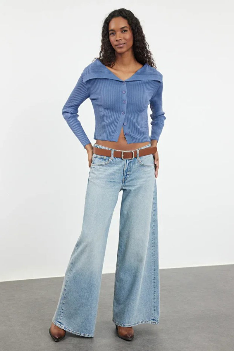 Draped Collar Knit Cardigan