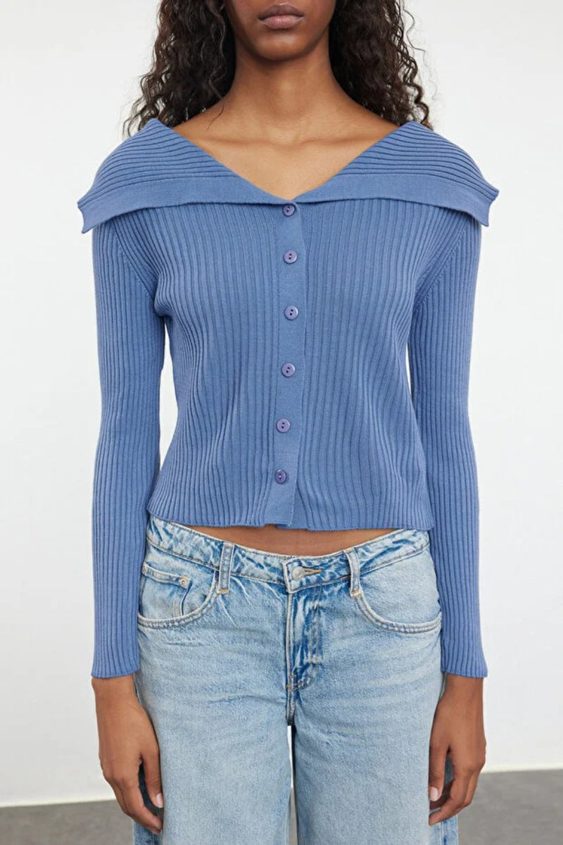 Draped Collar Knit Cardigan