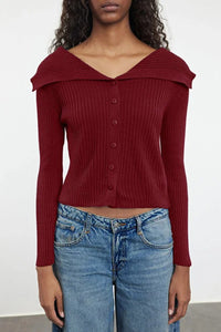 Draped Collar Knit Cardigan