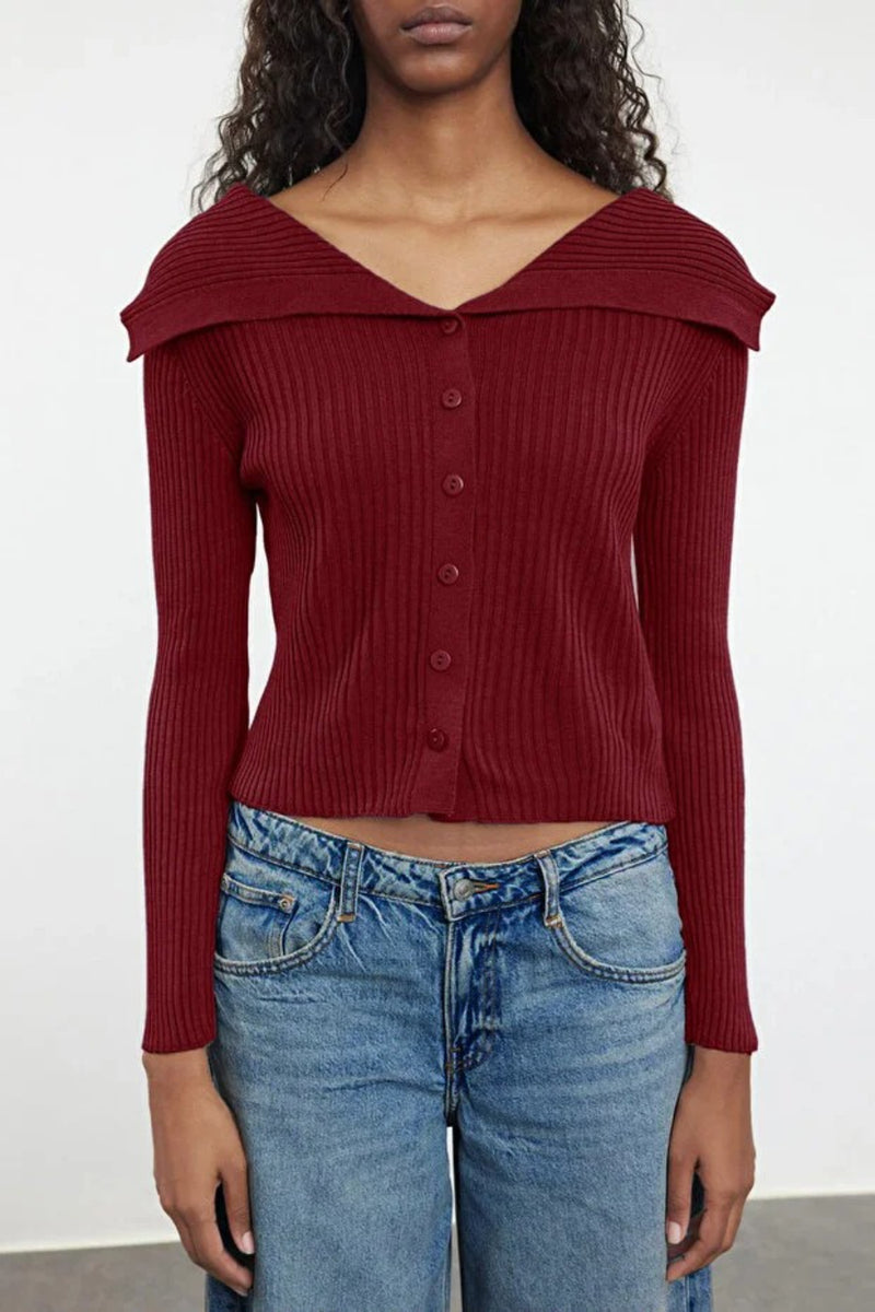 Draped Collar Knit Cardigan