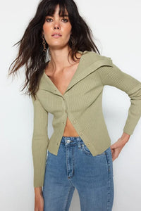 Draped Collar Knit Cardigan