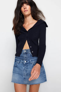 Draped Collar Knit Cardigan