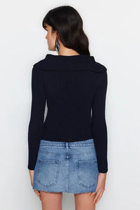 Draped Collar Knit Cardigan