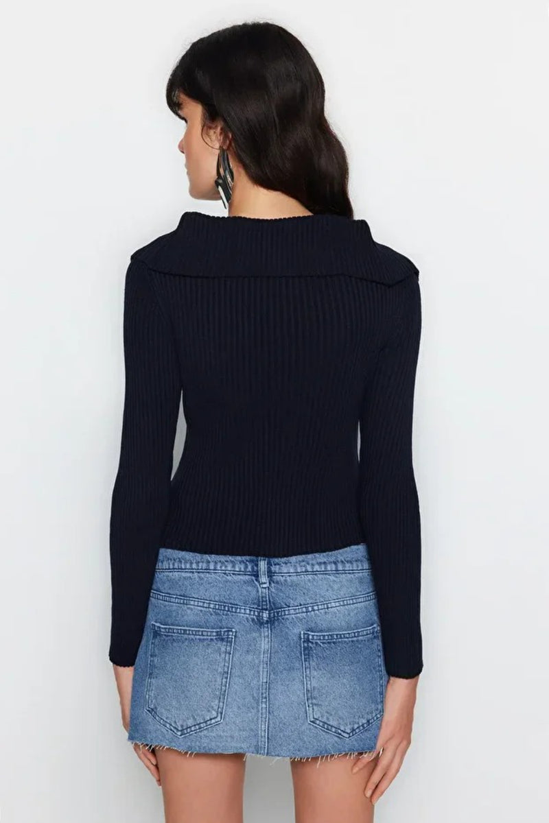 Draped Collar Knit Cardigan