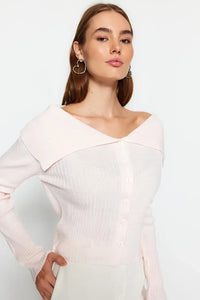 Draped Collar Knit Cardigan