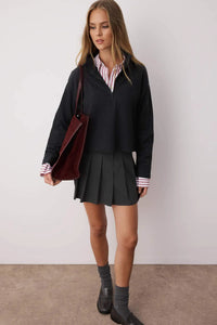 Knitted-Look Zip Collar Regular Fit Sweatshirt
