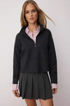 Knitted-Look Zip Collar Regular Fit Sweatshirt
