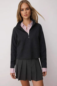 Knitted-Look Zip Collar Regular Fit Sweatshirt
